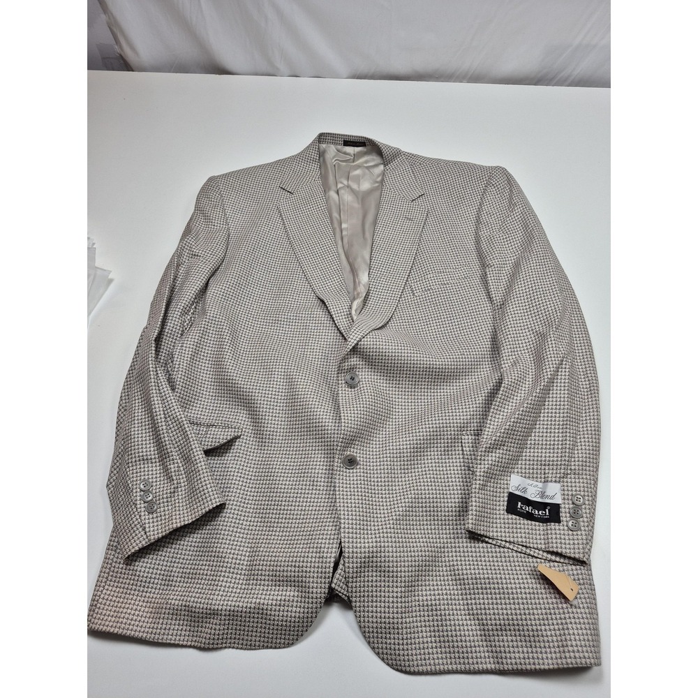VTG Jahardi Blazer Mens 50 Long Beige Chateau Silk Blend Houndstooth Sport Coat